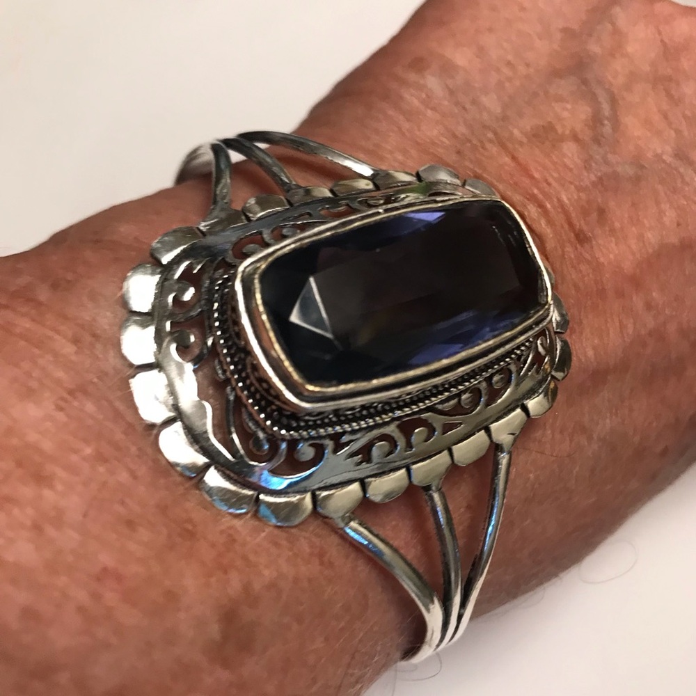 Tanzanite Stamped 925 Sterling Silver Cuff Bracelet